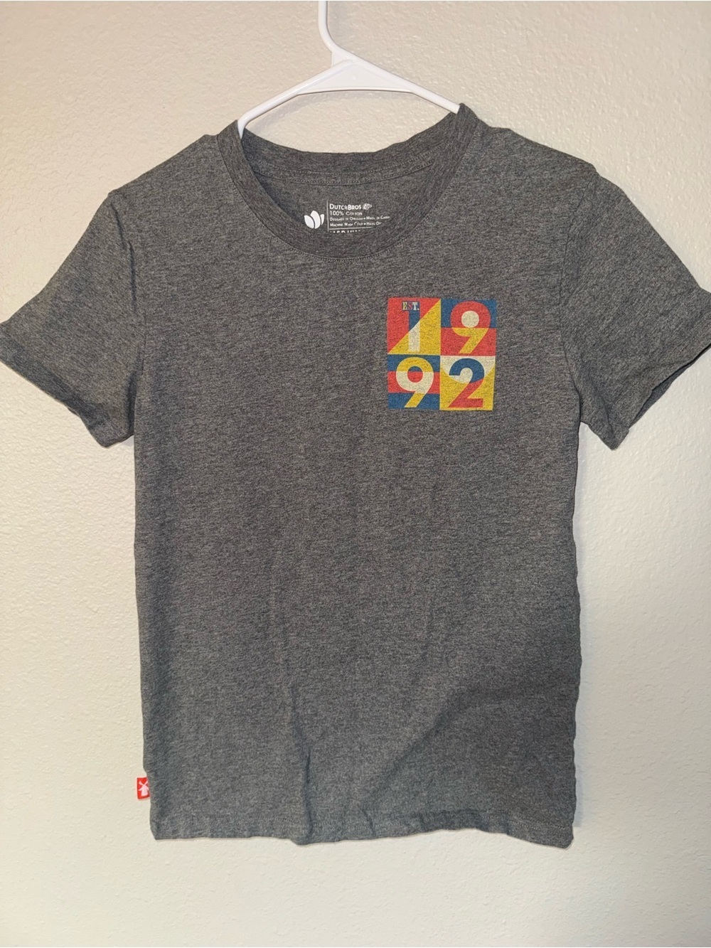 Dutch Bros Coffee Gray T-Shirt Medium EST 1992 Color Block Graphic